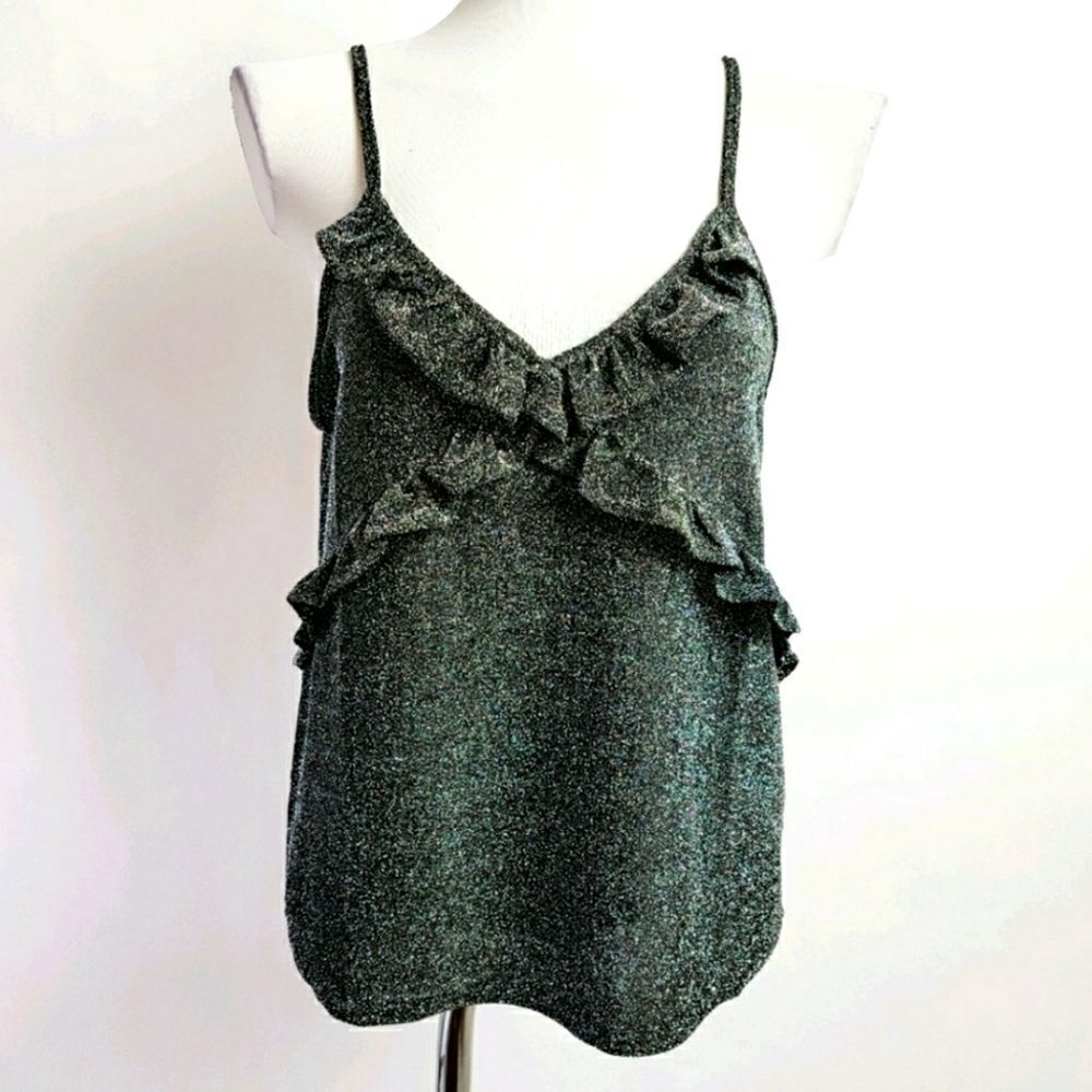 L Love Mettalic Glitter Ruffle Tank Top NWT Medium